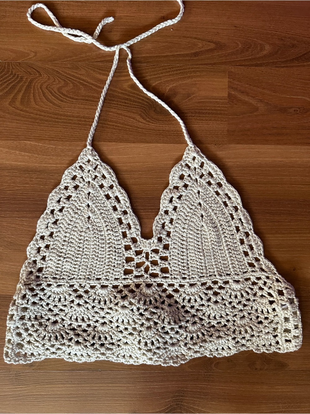 Youmita Cream Crochet Halter Camisole Top